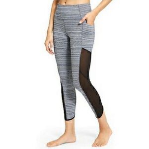 Athleta Jacquard Chaturanga High Rise Gray Jacquard w/Black Mesh Leggings Small